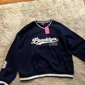 Edikted Navy and White Brooklyn Sweatshirt